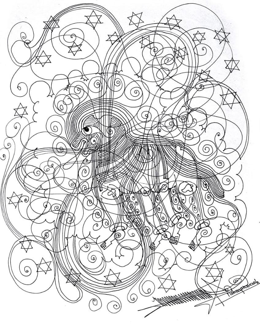 Religious mixed media drawing titled 'Untitled 32', 14x11 inches, by artist Krishnaprakash Vasant Martand on Canson Paper