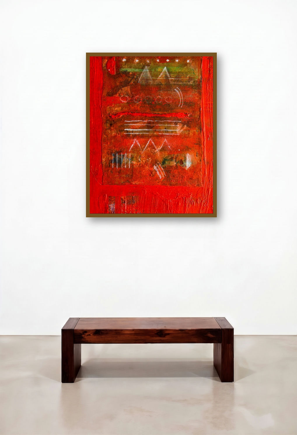 Untitled 32 (Crimson Horizon) by artist Arvind Hate displayed in a Contemporary Luxury Home Office