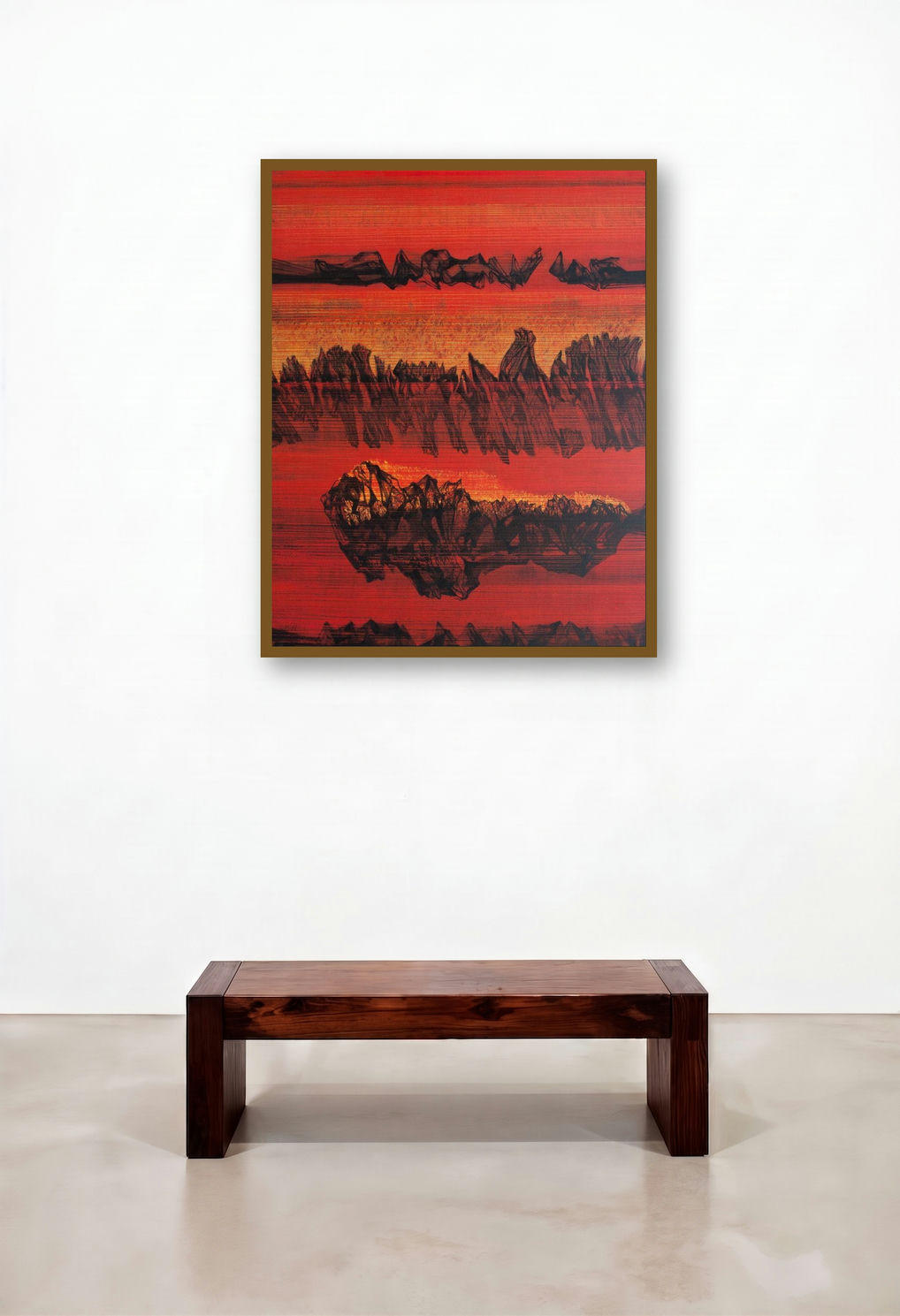 Untitled 35 (Red) by artist Chandan Bhowmick displayed in a Contemporary Hotel Suite