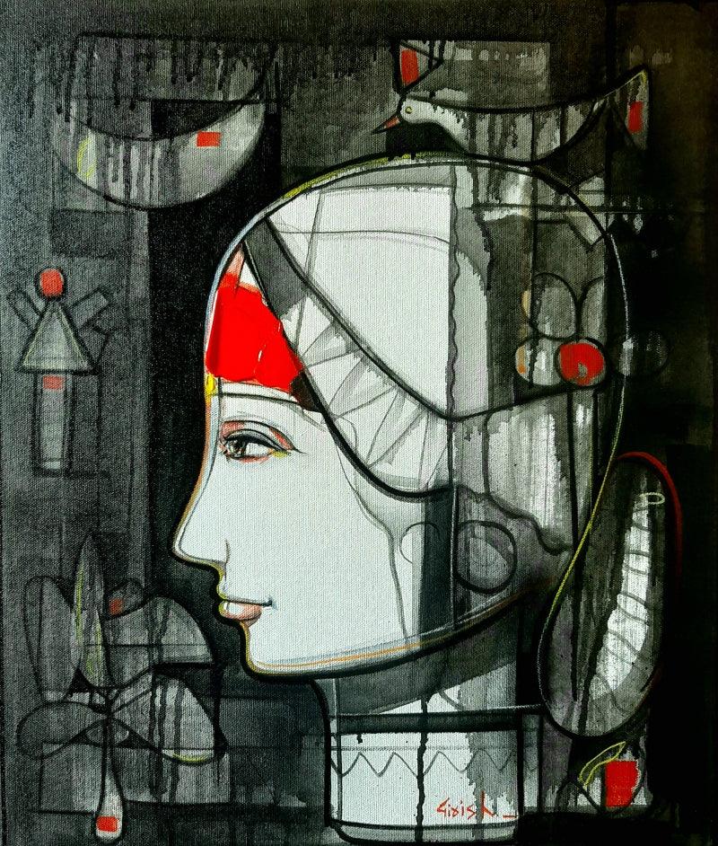 Figurative acrylic painting titled 'Untitled 38', 22x18 inches, by artist Girish Adannavar on Canvas