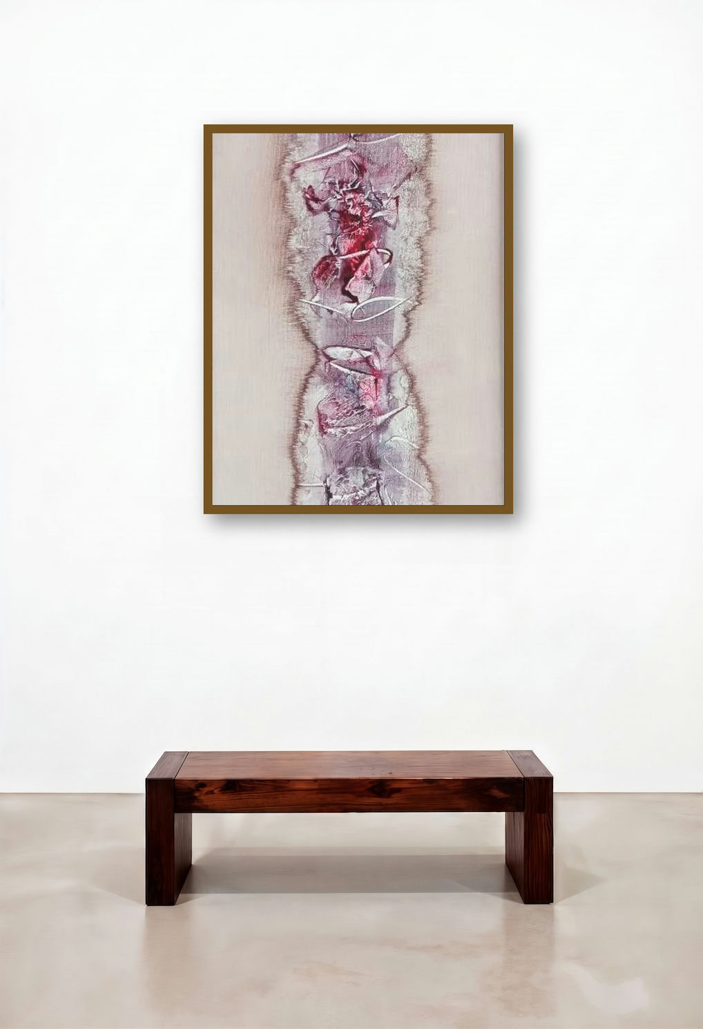 Untitled 4 (Crimson Currents**) by artist Jai Chouhan displayed in a Scandinavian Hallway