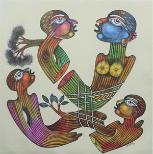 Figurative oil painting titled 'Untitled 4', 24x24 inches, by artist Navneet Rathod on Canvas