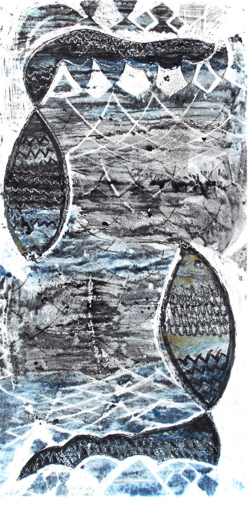 Abstract printmaking titled 'Untitled 4', 24x12 inches, by artist Priya Bambal on Paper