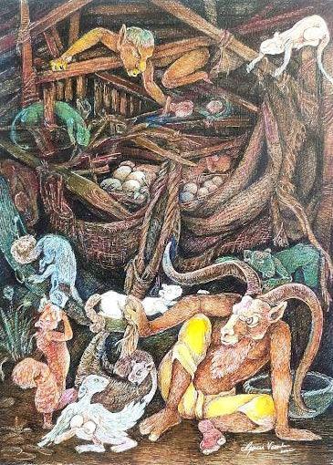 contemporary mixed media painting titled 'Untitled 4', 12x9 inches, by artist Gouri Vemula on Paper