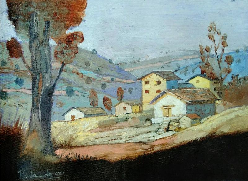 Landscape oil painting titled 'Untitled 4', 8x10 inches, by artist Rajesh Wankhade on Canvas