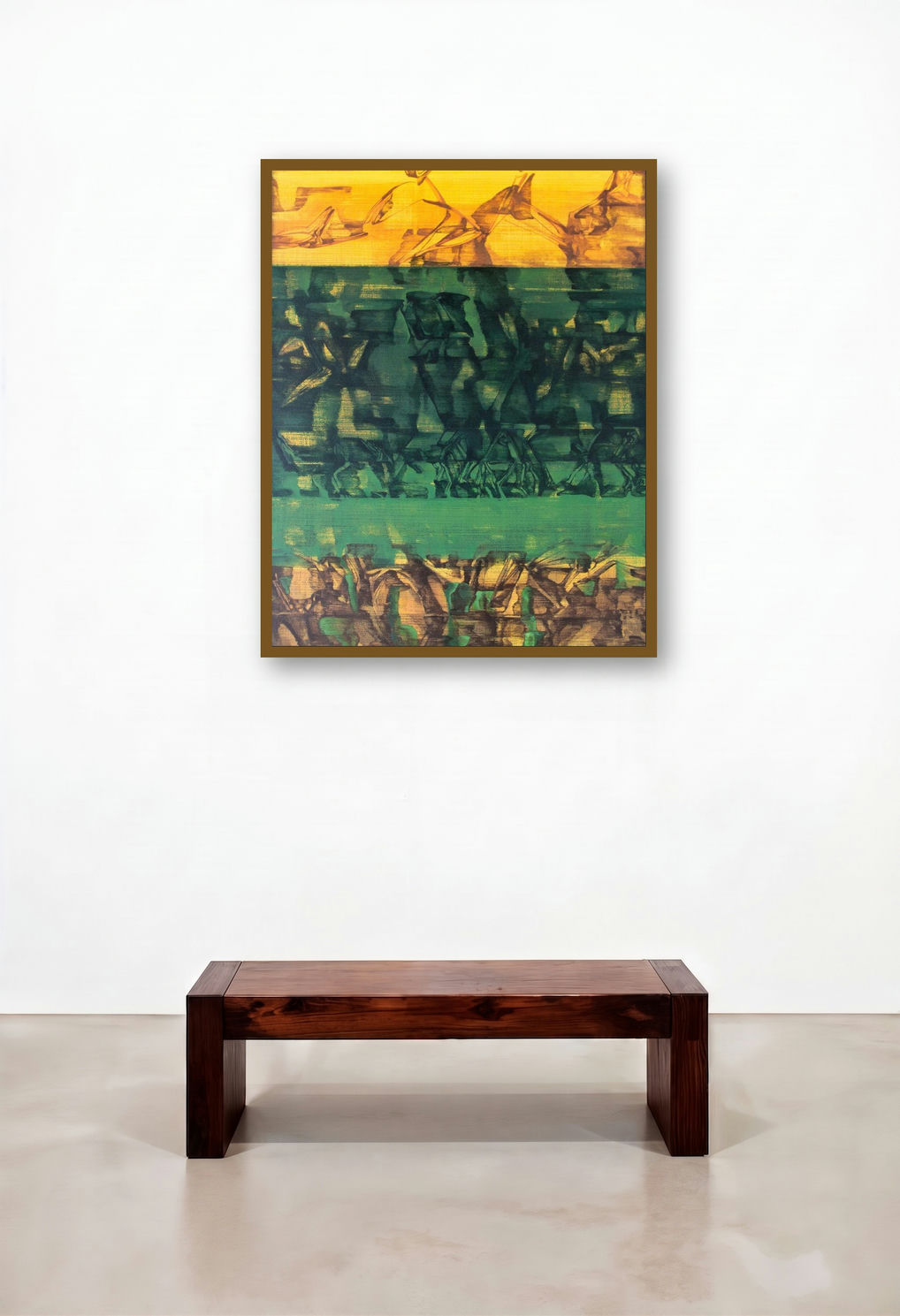 Untitled 4 (Verdant Layers) by artist Chandan Bhowmick displayed in a Rustic Penthouse