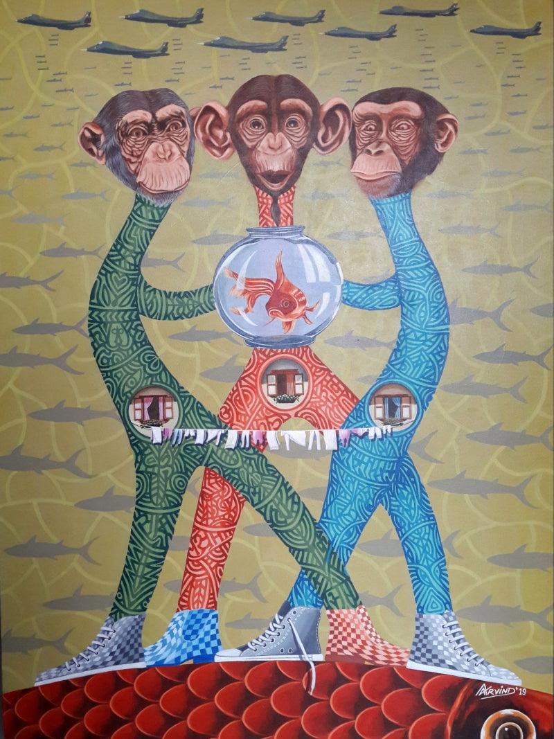 contemporary acrylic painting titled 'Untitled 4', 48x36 inches, by artist Arvind Dubey on Canvas