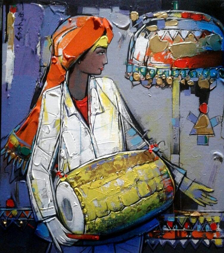 Figurative acrylic painting titled 'Untitled 4', 16x14 inches, by artist Girish Adannavar on Canvas Board