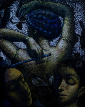 Figurative mixed media painting titled 'Untitled 4', 30x24 inches, by artist Arya Chowdhury on Canvas