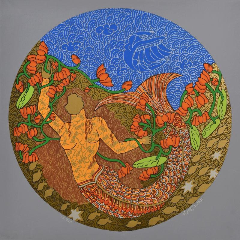 contemporary serigraphs painting titled 'Untitled 4', 20x20 inches, by artist Seema Kohli on Metallic Film Pasted