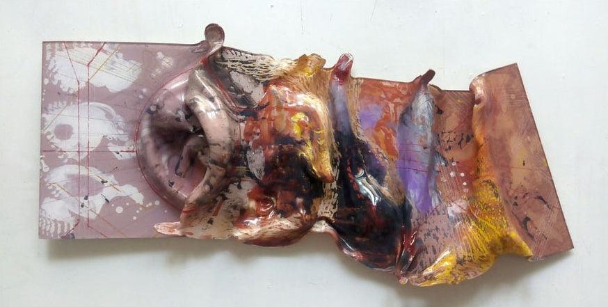 Abstract mixed media titled 'Untitled 4', 8x16 inches, by artist Balu Chaudhari on Acrylic Sheet