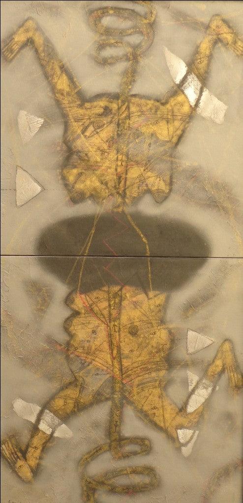 Figurative mixed media painting titled 'Untitled 4', 36x18 inches, by artist Sukhendu Paul on Canvas