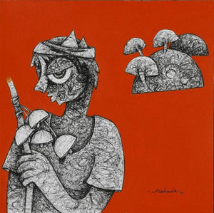 Figurative acrylic ink painting titled 'Untitled 4', 10x10 inches, by artist Mahavir Verma on paper