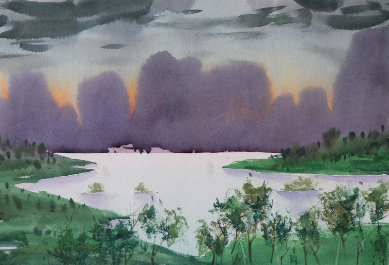 Seascape watercolor painting titled 'Untitled 4', 16x12 inches, by artist Amol Takale on Paper