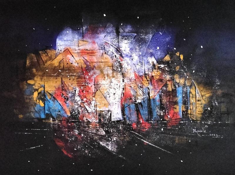 Abstract acrylic painting titled 'Untitled 4', 24x36 inches, by artist Dnyaneshwar Dhavale on Canvas