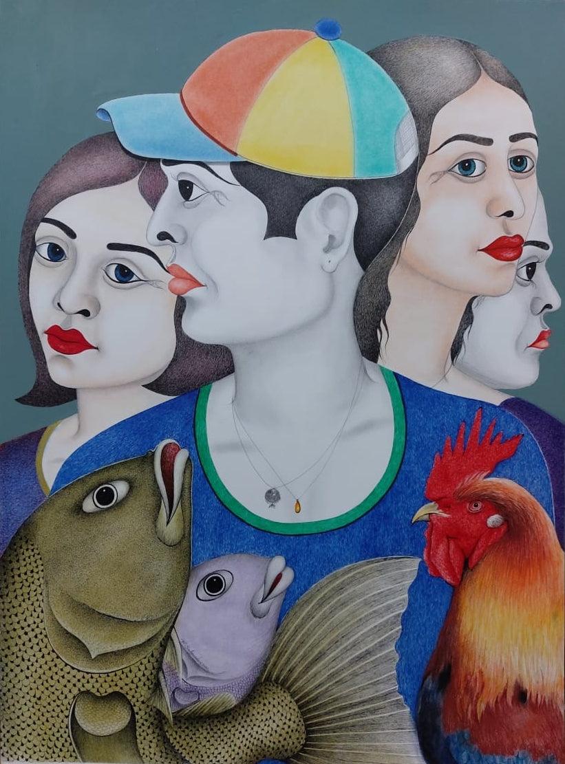 Figurative mixed media painting titled 'Untitled 4', 30x22 inches, by artist Rajesh Salagaonkar on Paper