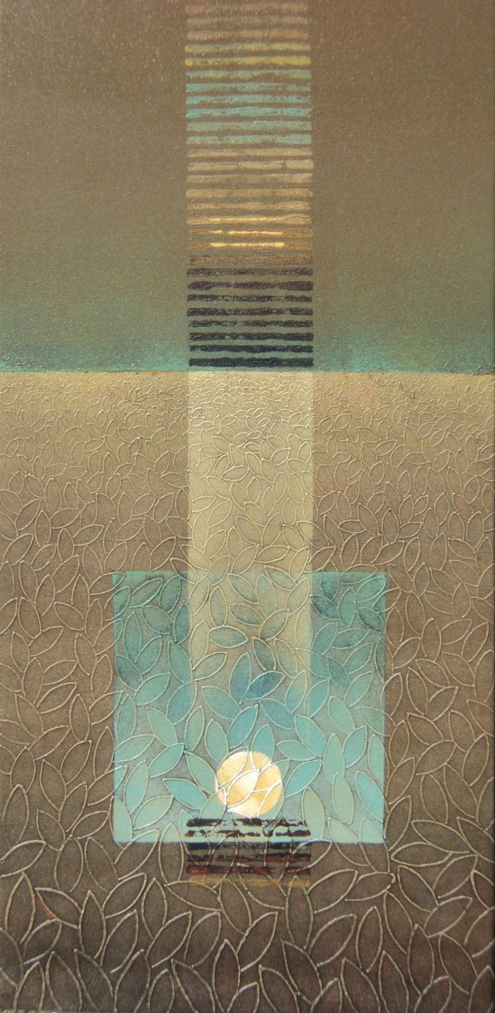 Abstract acrylic painting titled 'Untitled 4', 34x17 inches, by artist Shivaji Chavan on Canvas