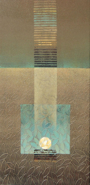 Abstract acrylic painting titled 'Untitled 4', 34x17 inches, by artist Shivaji Chavan on Canvas