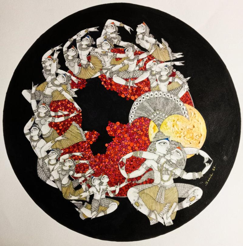 Religious acrylic ink painting titled 'Untitled 4', 22x22 inches, by artist Samik De on Paper