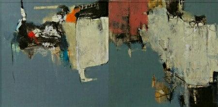 Abstract acrylic painting titled 'Untitled 4', 10x20 inches, by artist Yuvraj Devkar on Paper