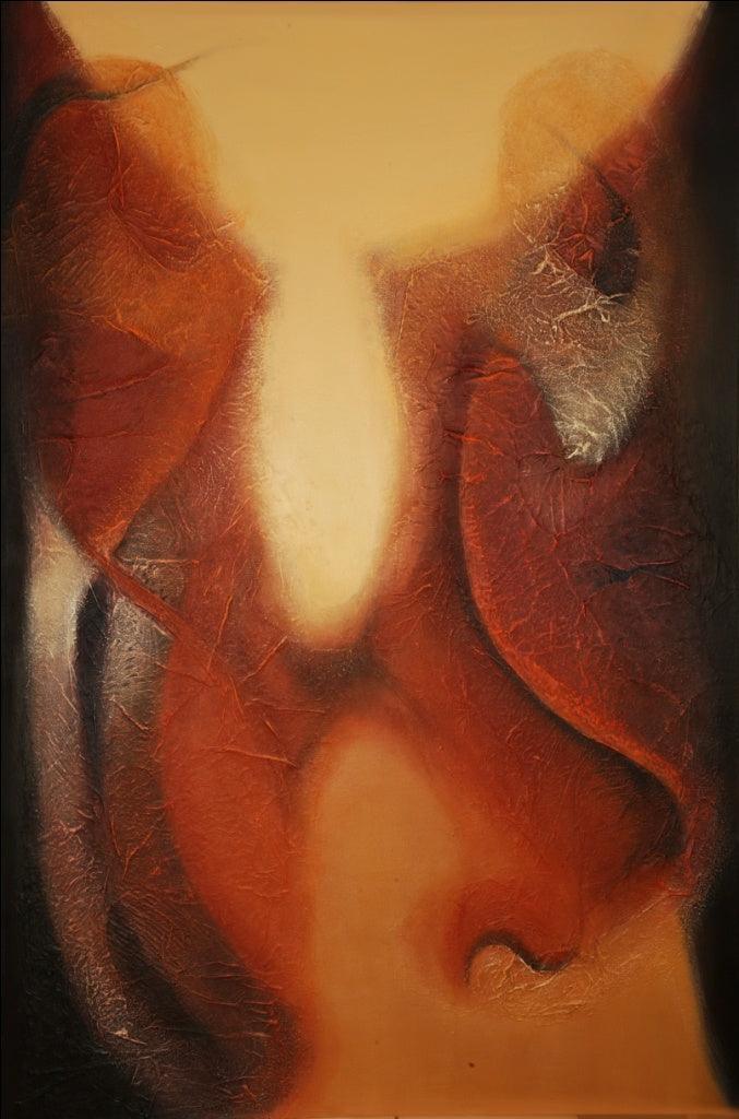 Abstract mixed media painting titled 'Untitled 4', 72x48 inches, by artist Sanju Jain on Canvas