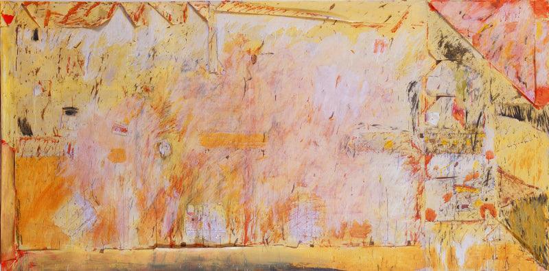 Abstract mixed media painting titled 'Untitled 4', 48x96 inches, by artist Sanjay Sawant on Paper