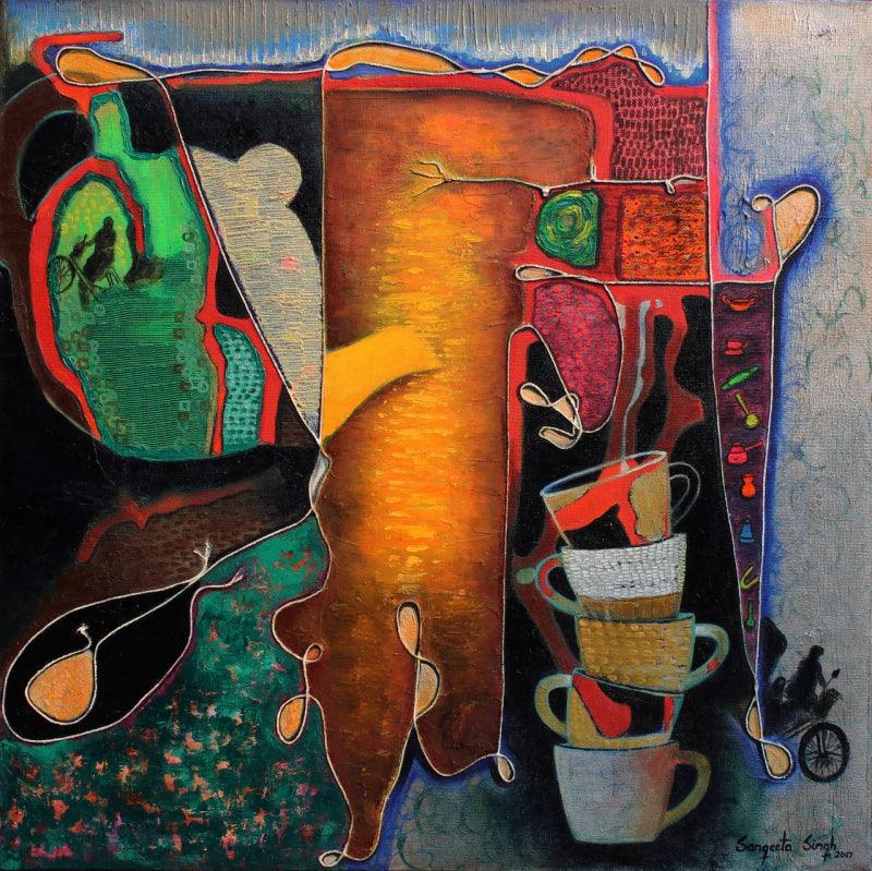 Still-life acrylic painting titled 'Untitled 4', 30x30 inches, by artist Sangeeta Singh on Canvas
