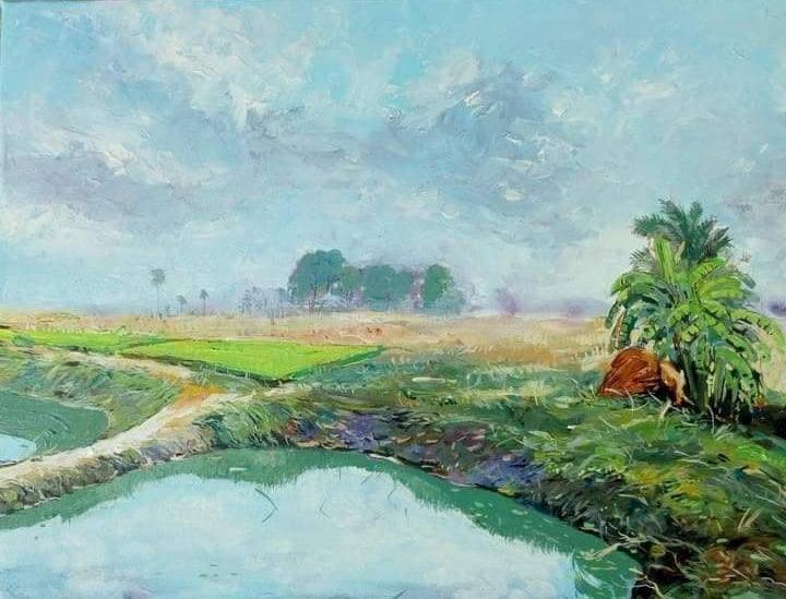 Landscape acrylic painting titled 'Untitled 4', 24x30 inches, by artist Satyabrata Karmakar on Canvas