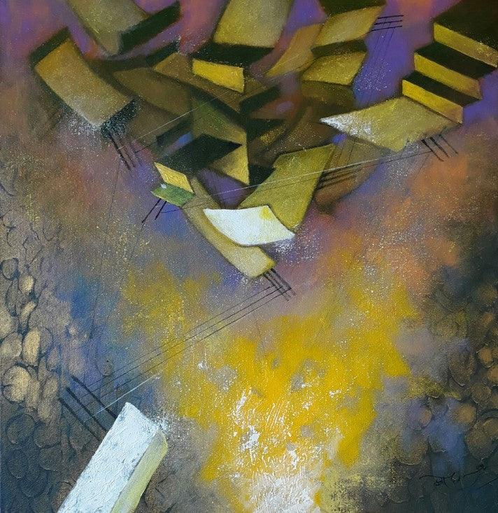 Abstract acrylic painting titled 'Untitled 4', 24x24 inches, by artist Vijayraaj Bodhankar on Canvas