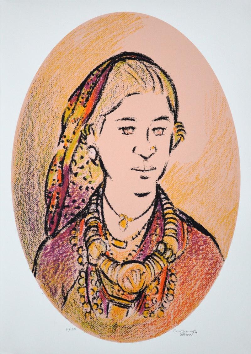 Portrait serigraphs painting titled 'Untitled 4', 28x20 inches, by artist Vrindavan Solanki on Paper