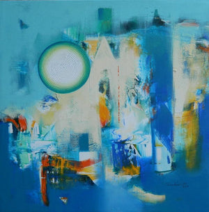 Abstract acrylic painting titled 'Untitled 4', 54x36 inches, by artist Stalin Joseph on Canvas
