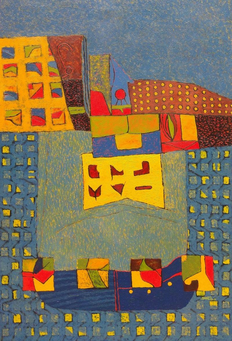 Abstract oil painting titled 'Untitled 4', 48x36 inches, by artist Sunil Ningule on Canvas