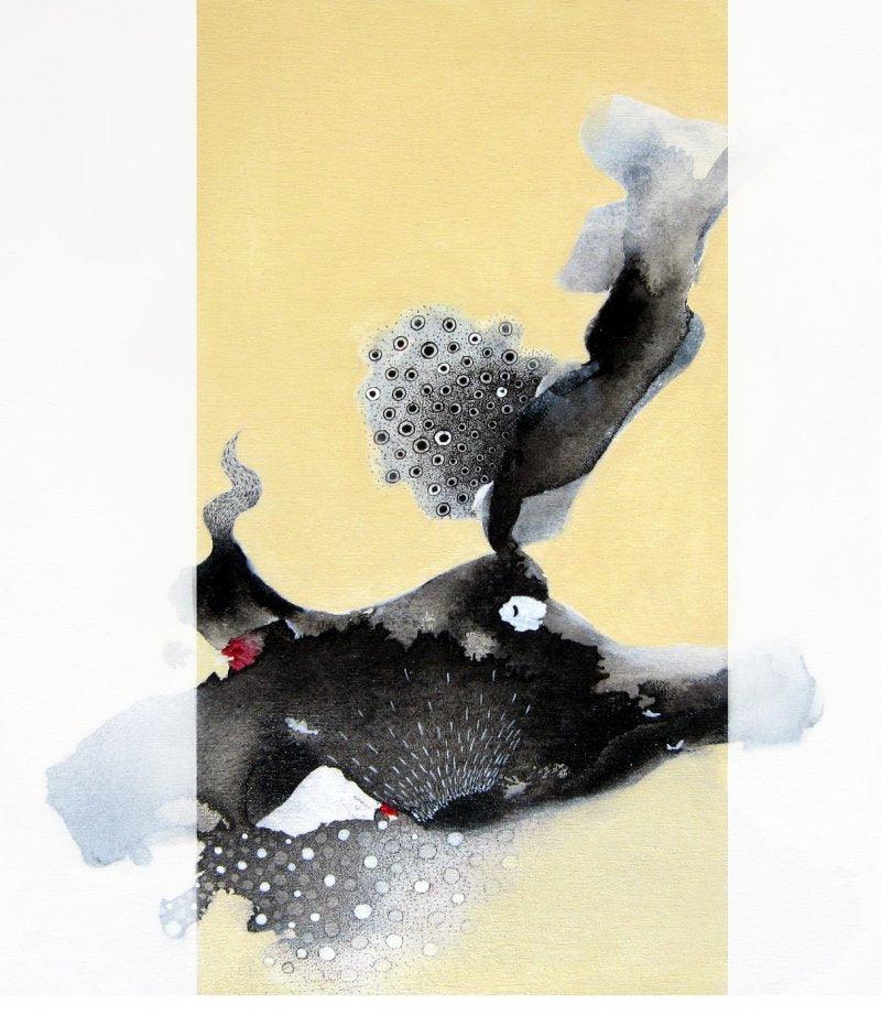 Abstract mixed media painting titled 'Untitled 4', 24x24 inches, by artist Huma Khan on Canvas