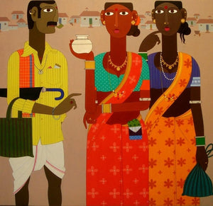 Figurative acrylic painting titled 'Untitled 4', 48x48 inches, by artist Narsimlu Kandi on Canvas