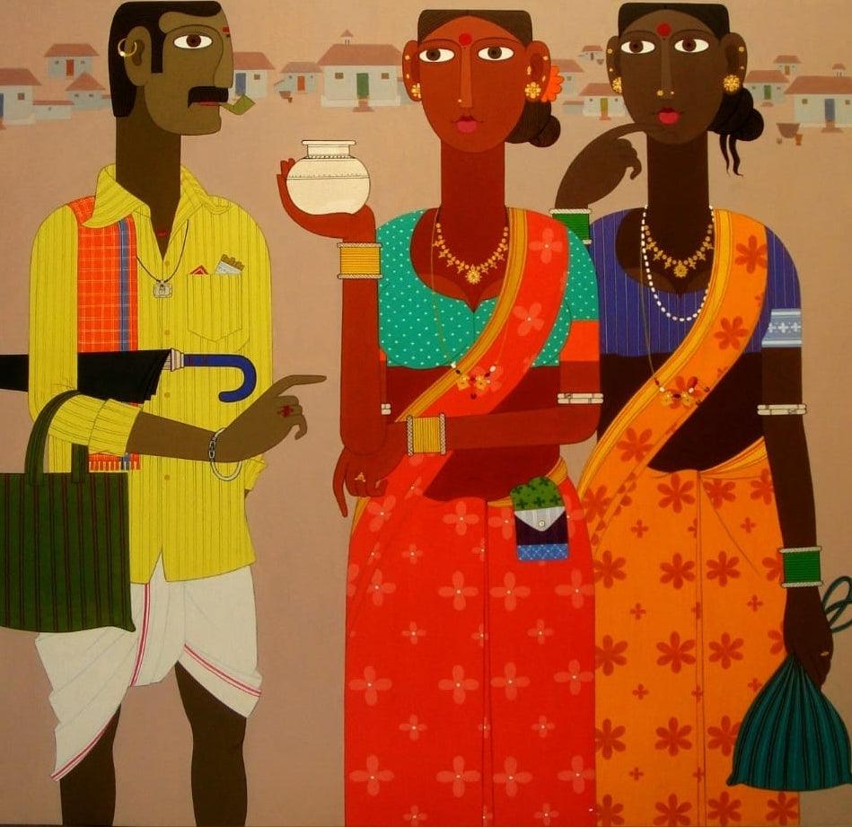 Figurative acrylic painting titled 'Untitled 4', 48x48 inches, by artist Narsimlu Kandi on Canvas