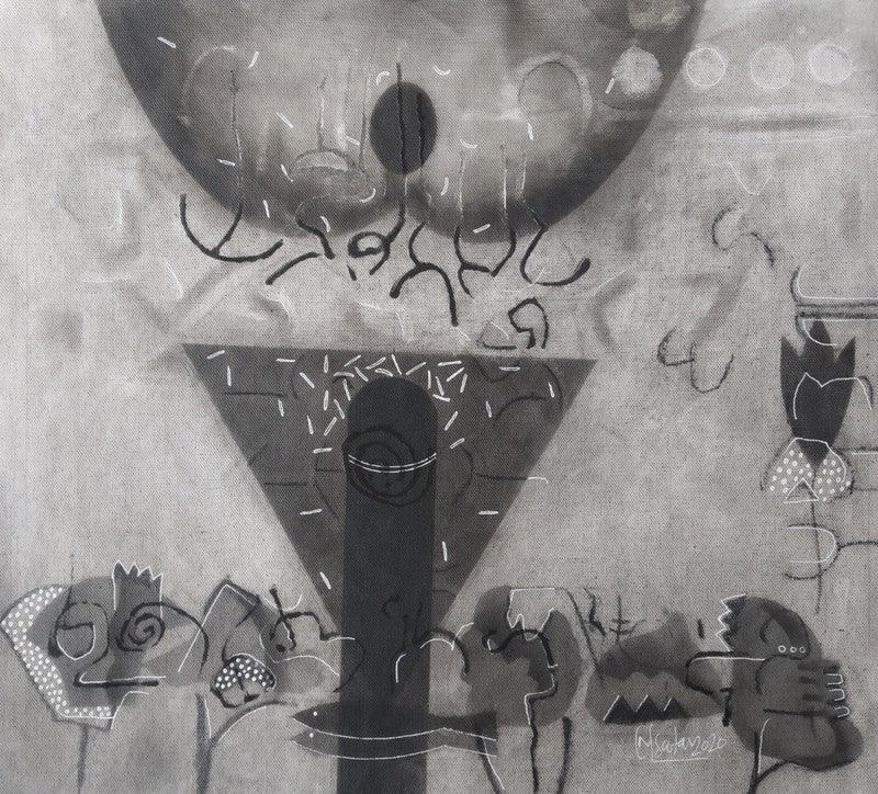 Abstract mixed media drawing titled 'Untitled 4', 18x18 inches, by artist Narendra Jatav on Canvas