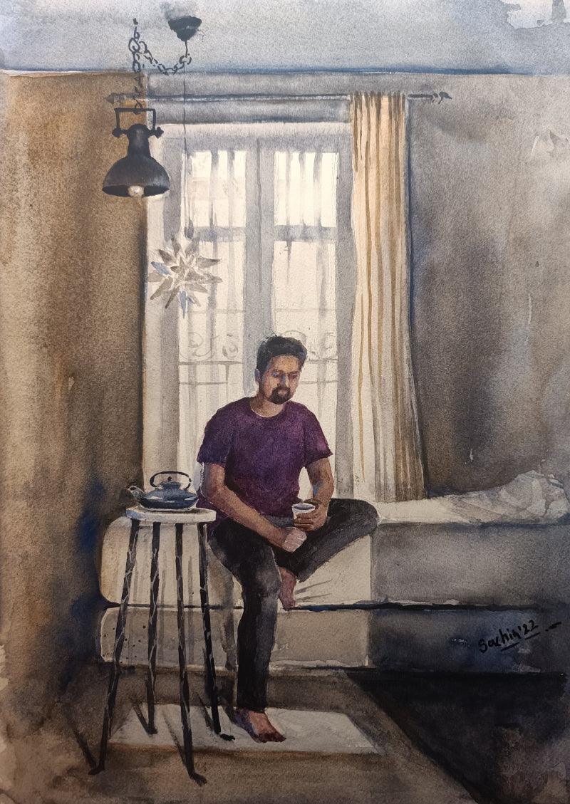 Figurative watercolor painting titled 'Untitled 4', 16x12 inches, by artist Sachin Revankar on Paper
