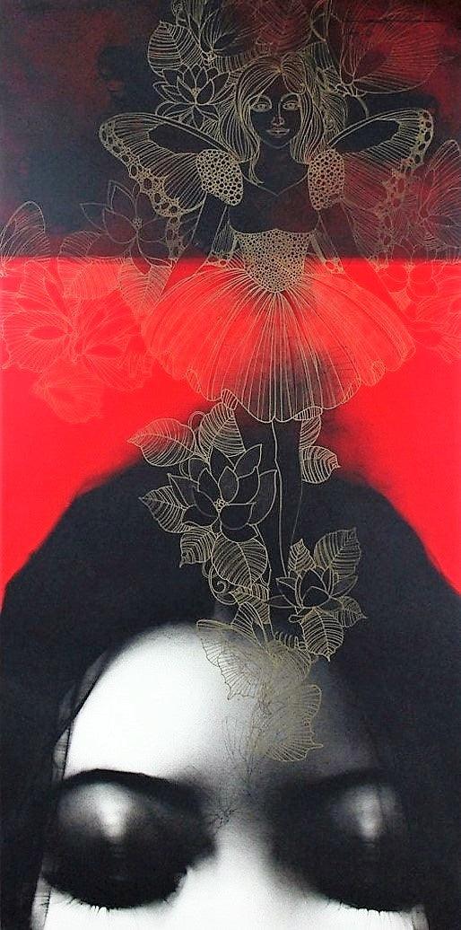 Figurative mixed media painting titled 'Untitled 4', 50x25 inches, by artist Nishant Dange on Canvas