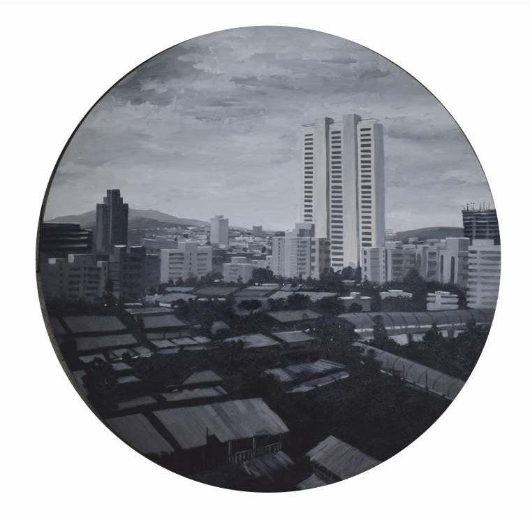 Cityscape acrylic painting titled 'Untitled 4', 36x36 inches, by artist Ritesh Chopda on Canvas