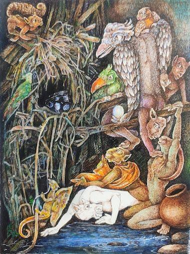 contemporary mixed media painting titled 'Untitled 4', 12x9 inches, by artist Gouri Vemula on Paper