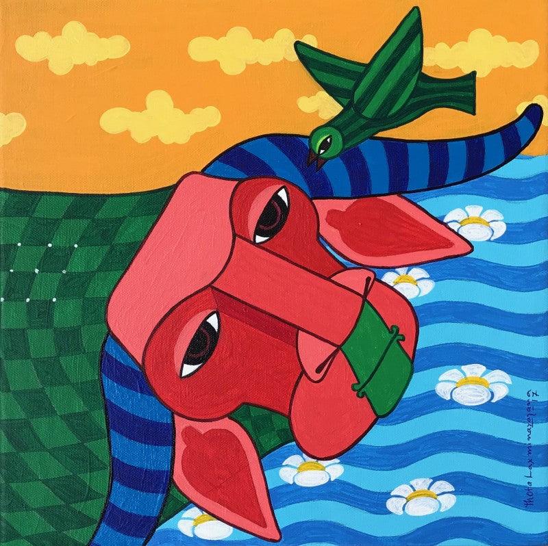 Animals acrylic painting titled 'Untitled 4', 12x12 inches, by artist Thota Laxminarayana on Canvas