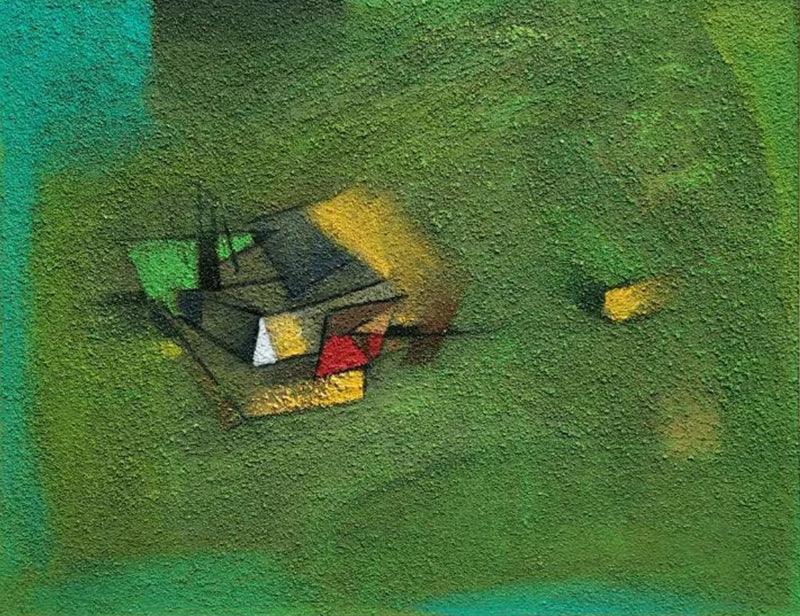 Abstract acrylic painting titled 'Untitled 4', 10x12 inches, by artist Shirish Mitbawkar on Mount Board