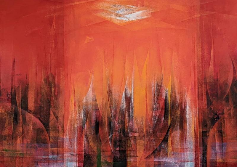 Abstract acrylic painting titled 'Untitled 4', 35x71 inches, by artist Vasant Sonavani on Canvas