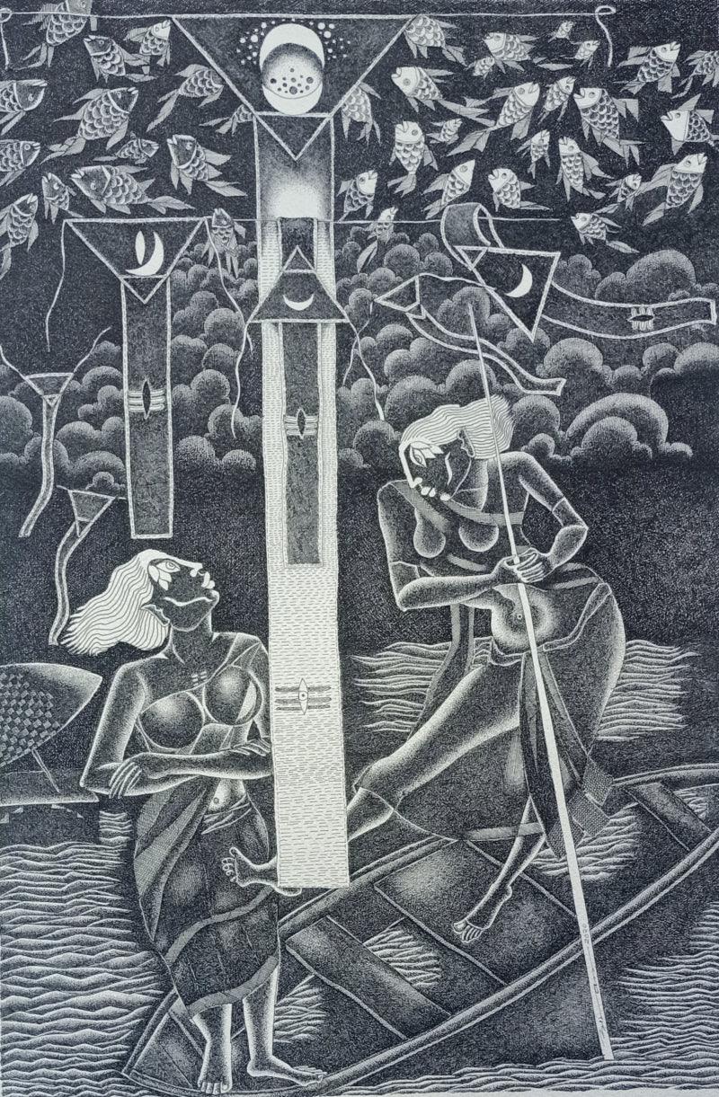 Religious pen ink drawing titled 'Untitled 4', 18x12 inches, by artist Vinay Amber on Paper