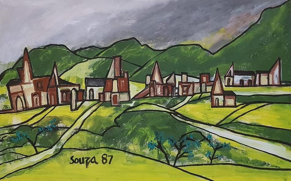 Landscape oil painting titled 'Untitled 4', 30x47 inches, by artist F N Souza on Canvas