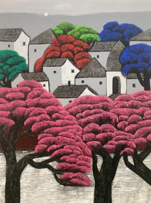 Cityscape acrylic painting titled 'Untitled 4', 48x36 inches, by artist Nagesh Ghodke on Canvas