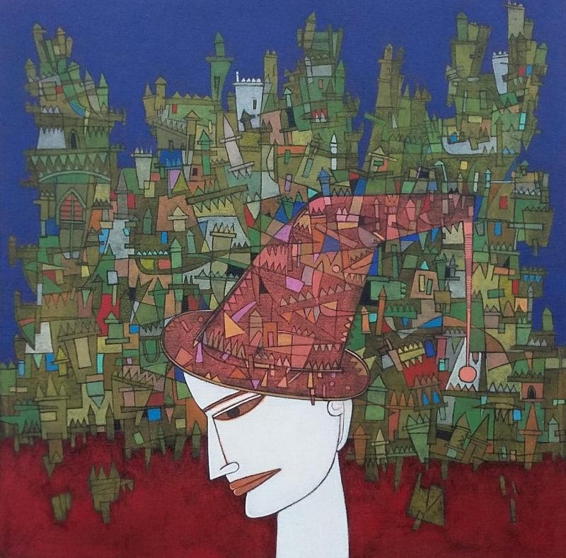 Figurative acrylic painting titled 'Untitled 4', 24x24 inches, by artist Biswajit Mondal on Canvas