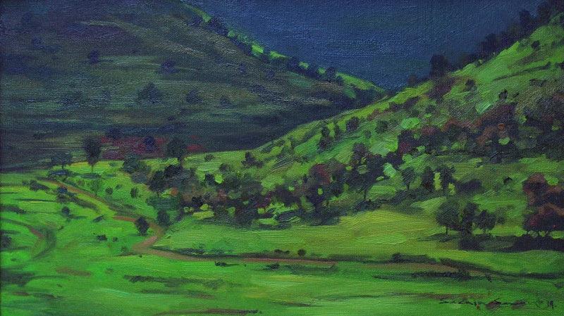 Nature oil painting titled 'Untitled 4', 11x20 inches, by artist Sachin Sawant on Canvas