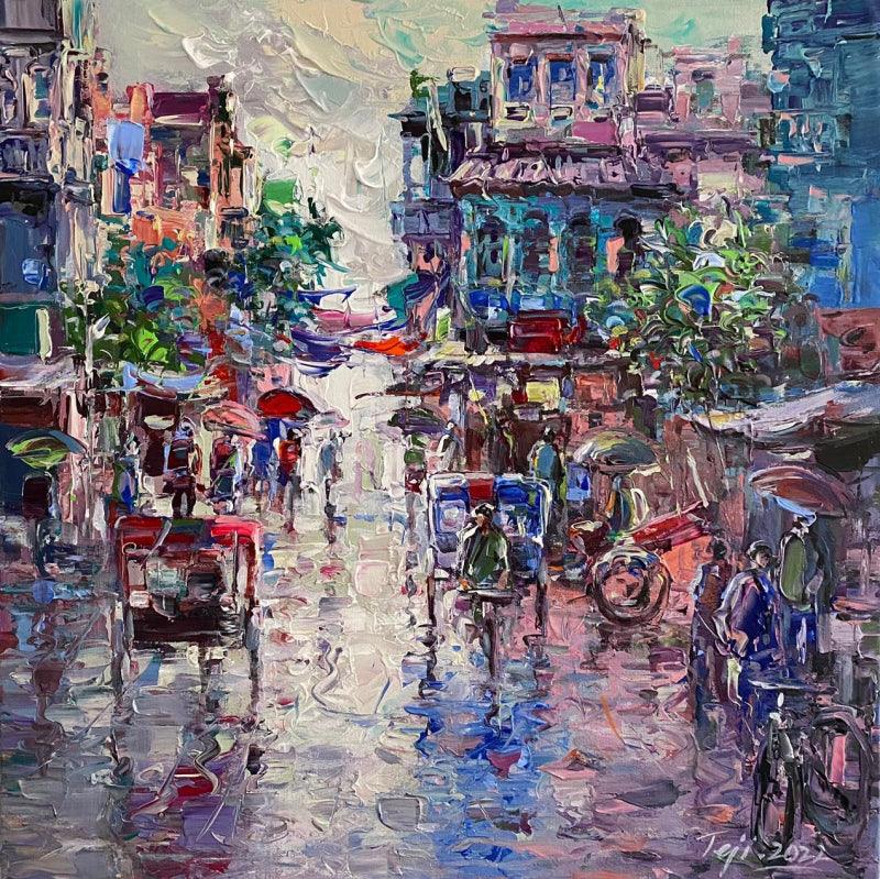 Cityscape acrylic painting titled 'Untitled 4', 24x24 inches, by artist Tejinder Kanda on Canvas