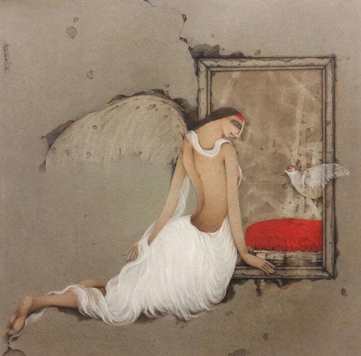 Figurative acrylic painting titled 'Untitled 4', 44x44 inches, by artist Mintu Mallick on Canvas